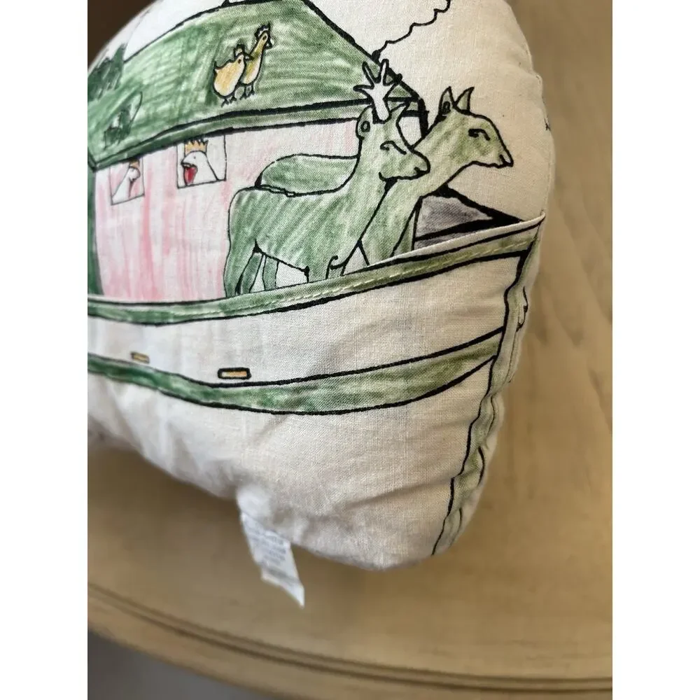 VTG Decorative Art Pillow Noah’s Ark Fable Animals Baby Crib Kid Room Cotton USA